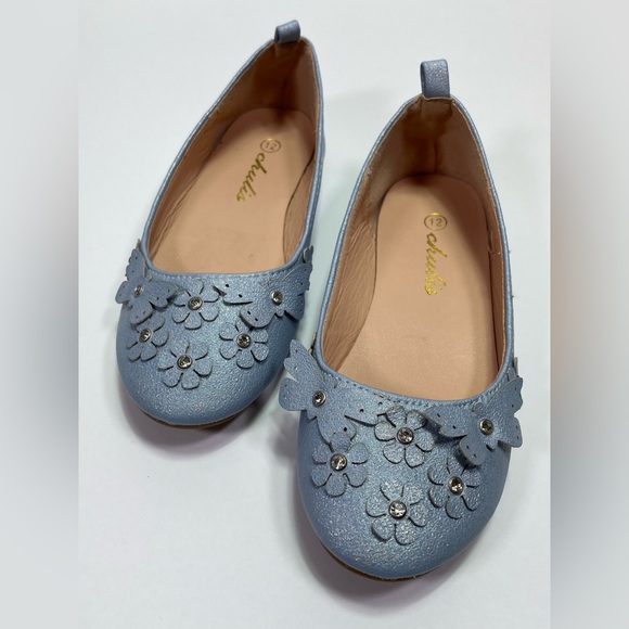 Chulis Flower Ballet Flats | Sparkling Blue | Girls Size 12 - Picture 2 of 6